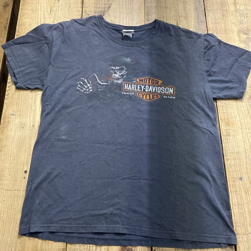 Harley Davidson Motorcycles Shirt Black T Shirt Men XL Skull Kewanee IL